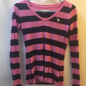 Abercrombie striped V neck long sleeve